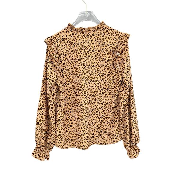 Rachel Parcell Leopard Animal Print Long Sleeve Ruffle Shoulder V-neck Blouse - Picture 13 of 15
